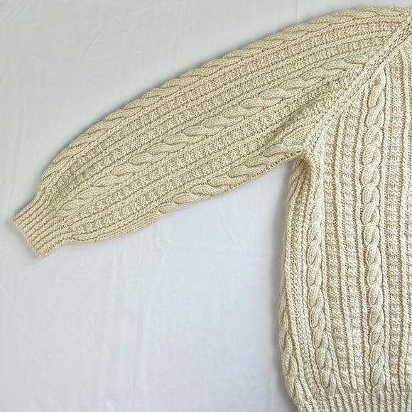 Hand Knit Chunky Sweater Cable Knit Wool Grandma Fisherman Cardigan Cream - Picture 6 of 11